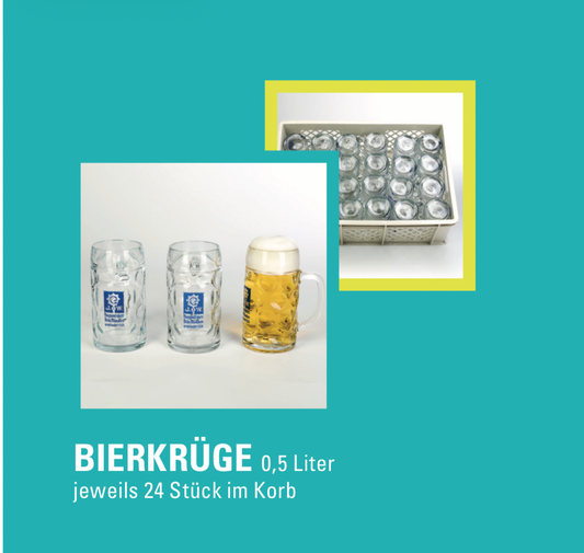 Anfrage für Bierkrüge mit Henkel 0,5l (je 24 Stück im Korb)